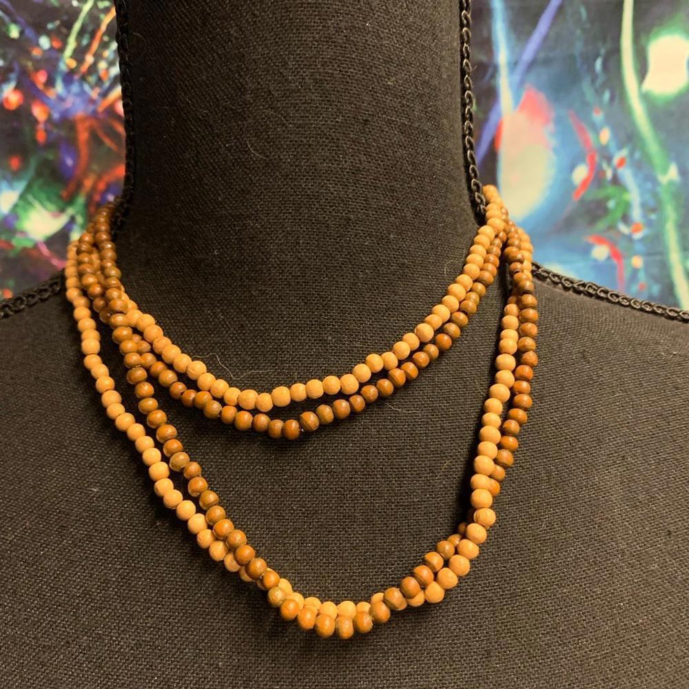 Natural Wood Bead Necklace Set - Multi-Layered Design